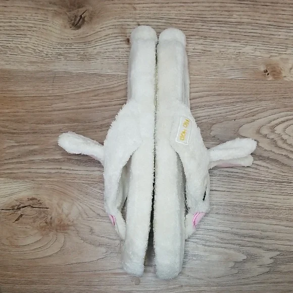 Runaway Rabbit Creations Plush Bunny Slippers Off White House Shoes Pink Black - Picture 6 of 9